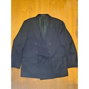 Yves Saint Laurent Double Breasted Blazer Mens 48L Navy Wool